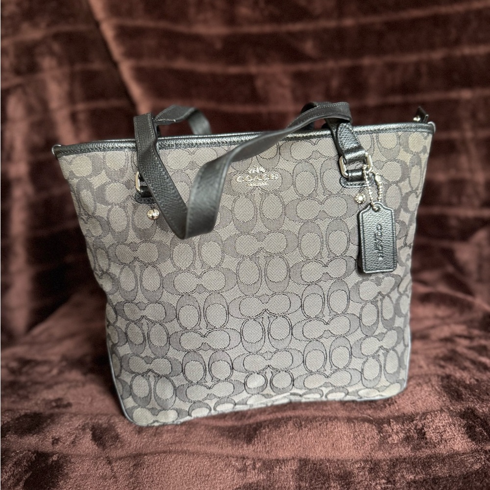 Coach Black and Gray Monogram Tote